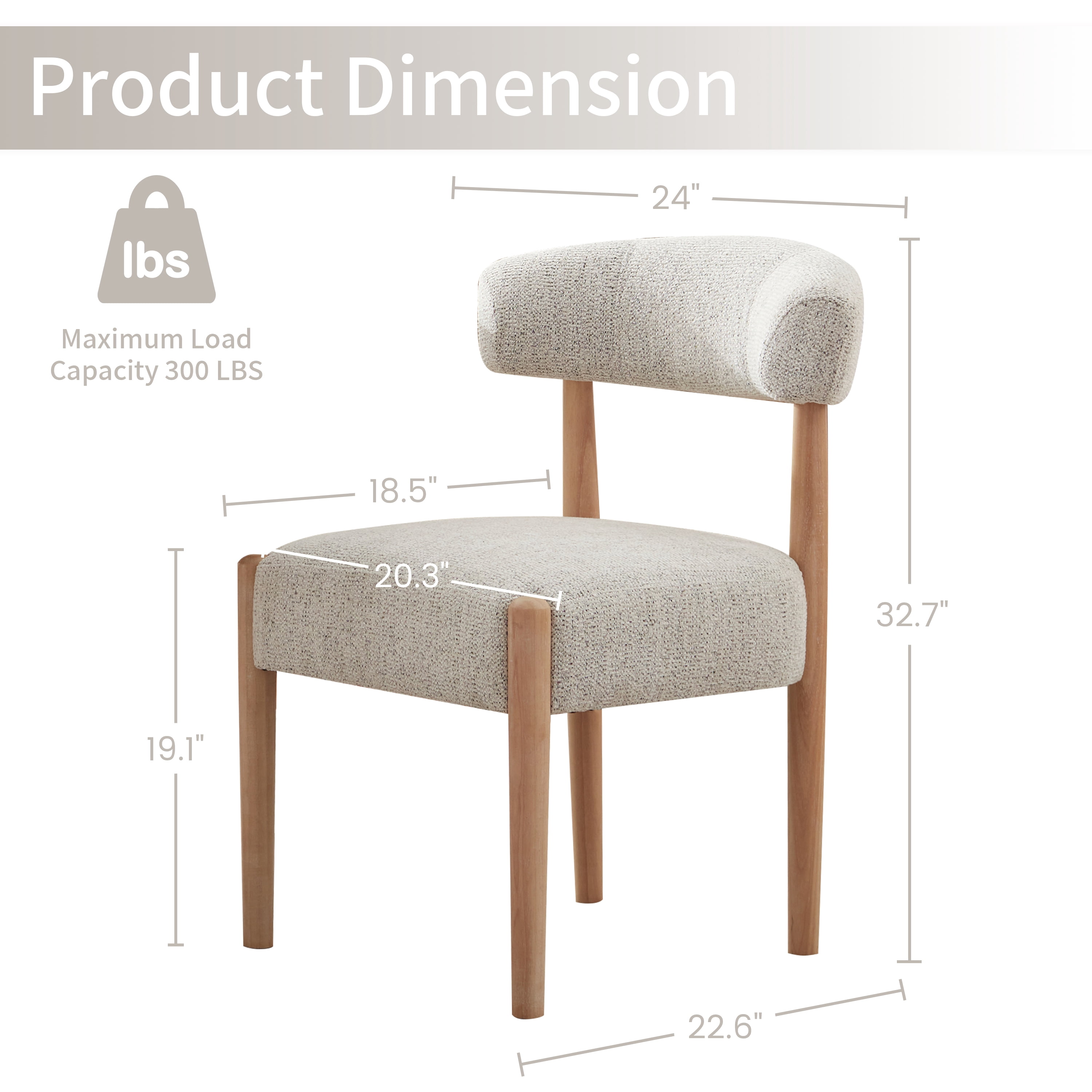 Vknow Furniture Minimalist Fabric Dining Chairs Set of 2 Solid Wood Legs Ergonomic Backrest for Dining Room Bedroom Study, Beige