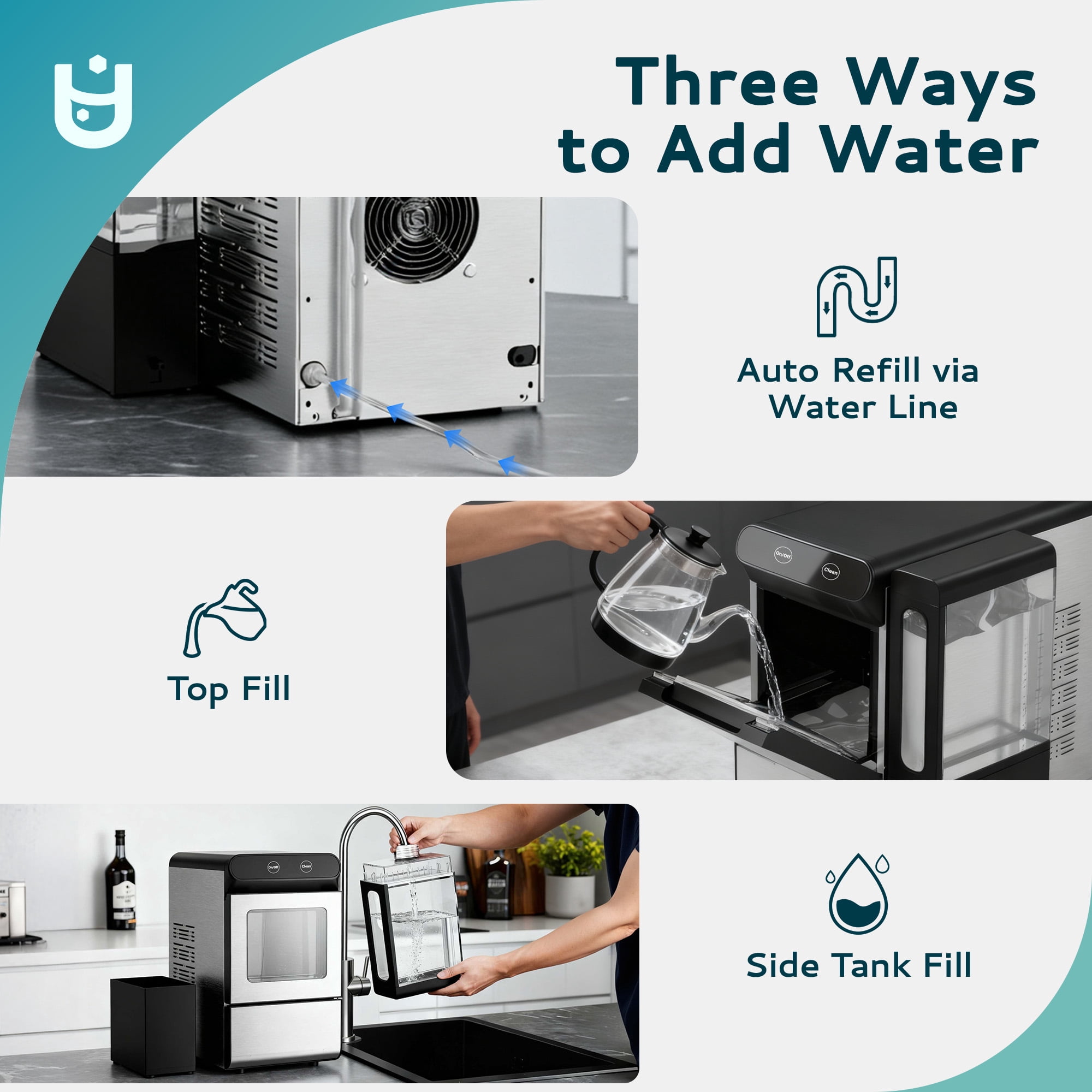 EUHOMY Countertop Nugget Ice Maker with External Water Tank, 26lbs/24H Chewable Ice Machine, Touch Control, Stainless Steel