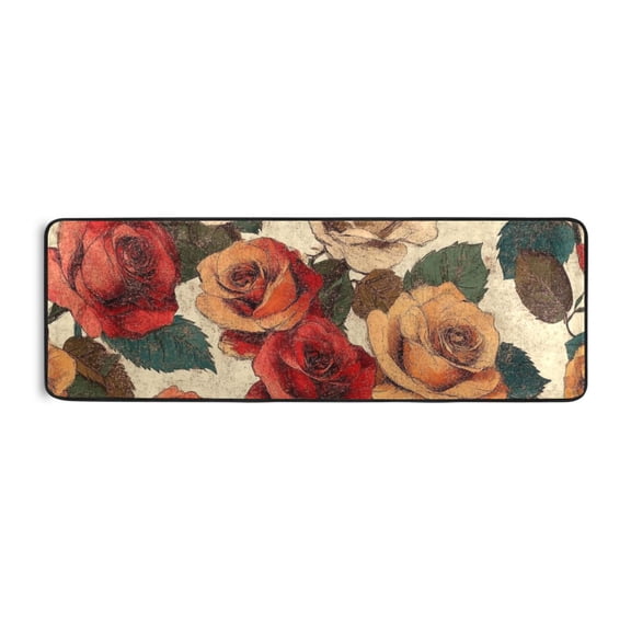 Red and Orange Flowers Runner Rug for Hallways Kitchen Non Slip 2'x 6' Washable Hall Carpet for Bedroom Entryway Laundry Room