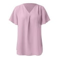 thumbnail image 3 of Baqcunre T Shirts For Women Spring And Summer Stylish Elegant V Collar Tops Pleated Sleeve Blouse For Women Womens Short Sleeve Tops Womens Tops Pink XXL, 3 of 4