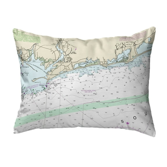 Betsy Drake KS13205WH 11 x 14 in. Block Island Sound, RI Nautical Map Non-Corded Indoor & Outdoor Pillow