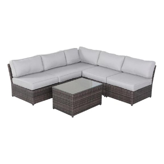 Living Source International 6-Piece Outdoor Set w/ Olefin Cushions in Brown/Gray