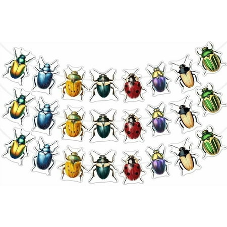 3Pcs Beetle Banner Bug Party Decorations Longicorn Ladybug Banner Colorful Insect Garland for Boys Girls Baby Shower Birthday Party Supplies