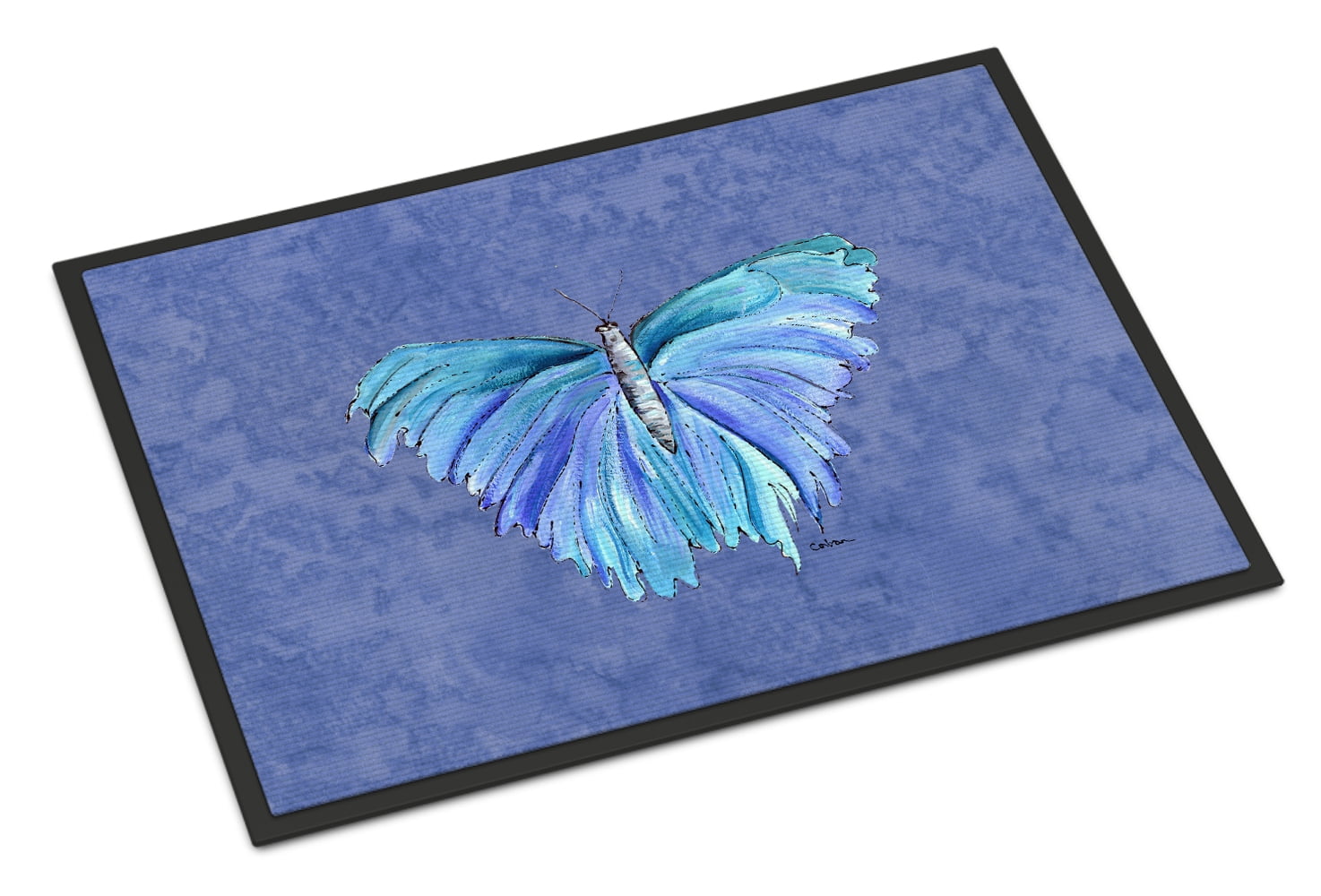 Butterfly on Slate Blue Door Mat Doormat