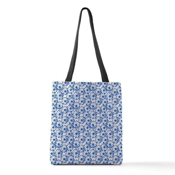 CafePress - Blue And White Daisy Floral Pattern Polyester Tote - Polyester Tote Bag 16"x16"