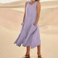 thumbnail image 2 of cfhntfmh Casual Dress for Women Summer Round Neck Tank Dress Sleeveless Flowy Plain Vacation Midi Dress with Pockets, 2 of 6