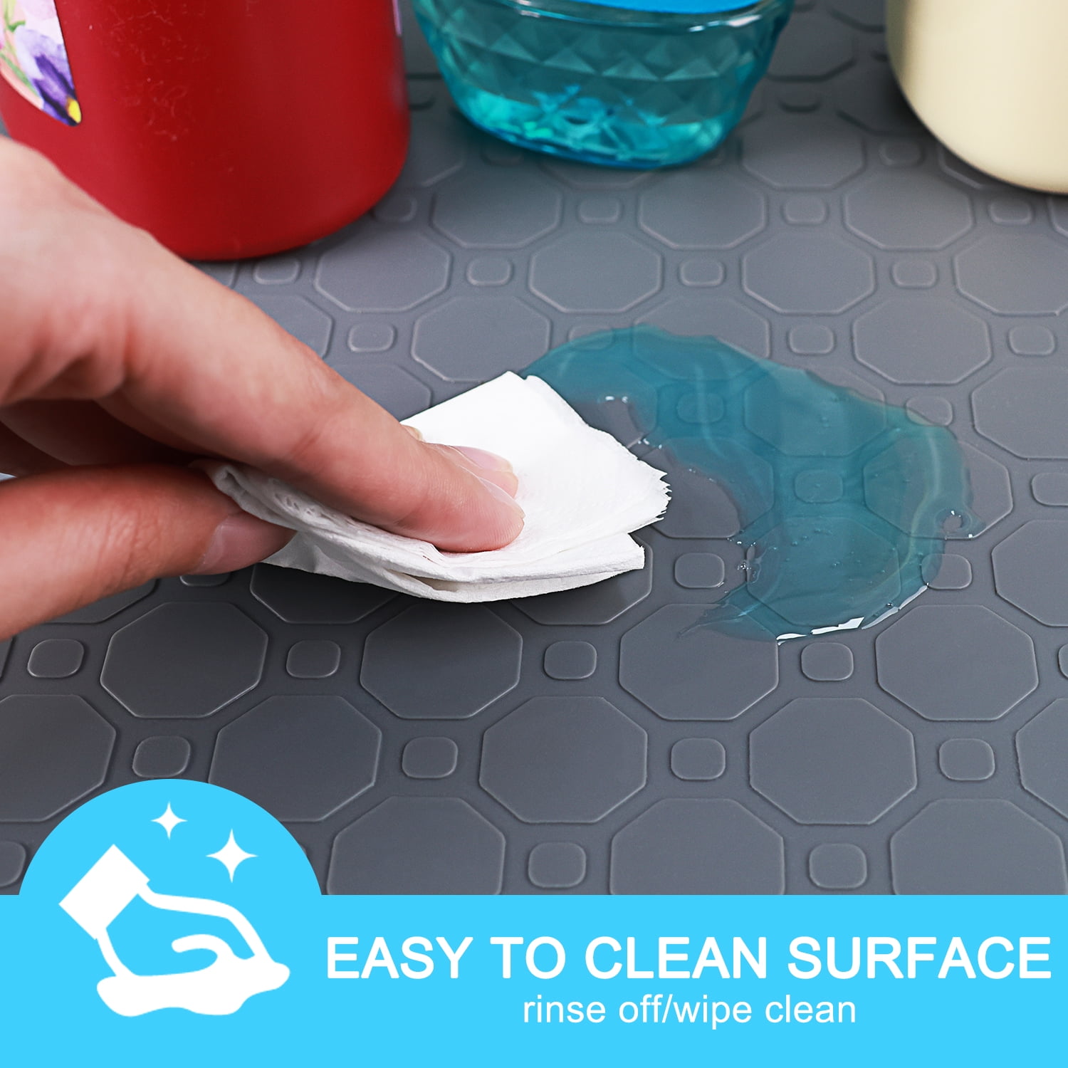 Livhil Under Sink Mat for Kitchen Waterproof, 34"x 22" Silicone Sink Mat Cabinet Liner for Bathroom, Under Sink Mat with Raised Edge, Under Sink Drip Tray Protector