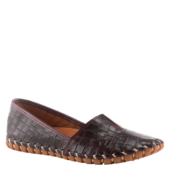 Spring Step Kathaleta-Croco Shoes for Women - Ladies Leather Booties with Rubber Outsole - Comfortable Slip-On Flat Shoes for Womens