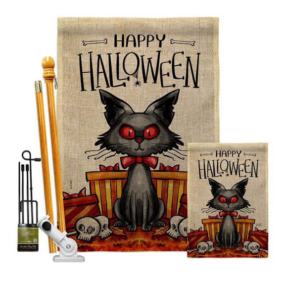 Angeleno Heritage FK130409-DB Kitty O Ween Falltime Halloween 28 x 40 in. Double-Sided Decorative Vertical House Flags Kit for Decoration Banner Garden Yard Gift