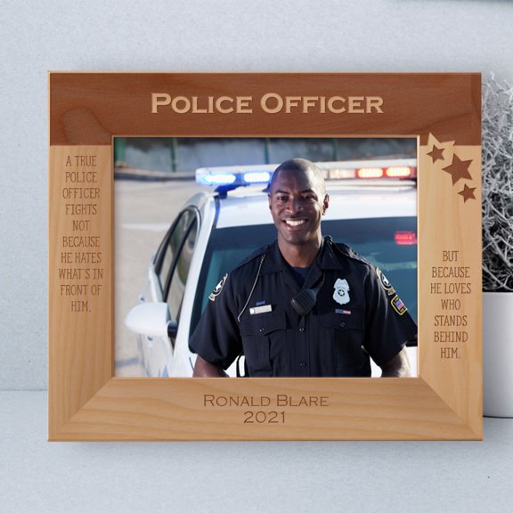A True Police Officer Fights Not Because He Hates What's In Front of Him Personalized Wooden Frame-10" x 8" Brown Horizontal