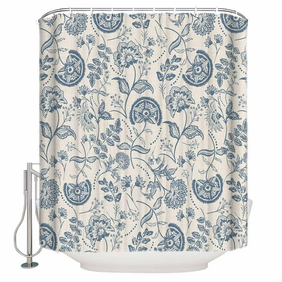 Extra Long Shower Curtain 72x84 Inch, Vintage Floral Shower Curtain Waterproof Bathroom Decor Summer Retro Flowers Farmhouse Fabric Bath Curtain Set Accessories with Hooks