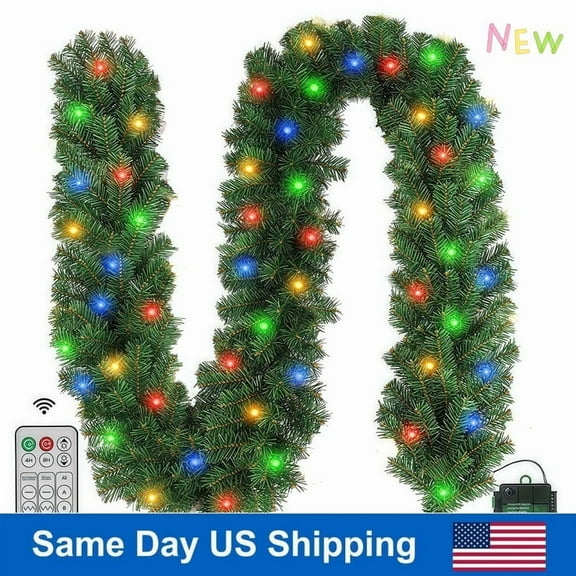 10FT Colorful LED Christmas Garland, Remote Control & Timer, RGB Multi-Color Lighting on Durable Faux Pine for Xmas