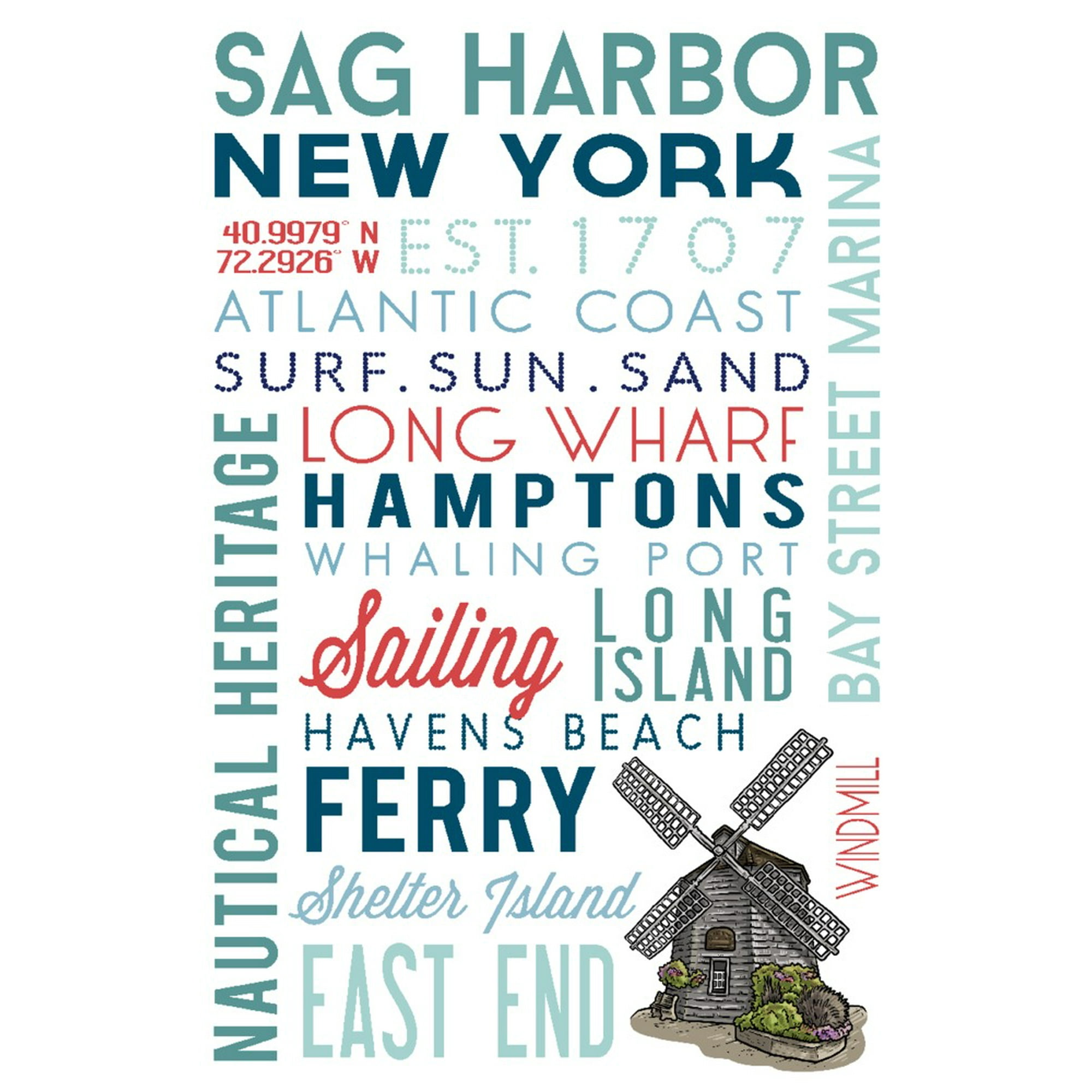 Sag Harbor, New York, Typography (9x12 Wall Art Print, Home Decor ...