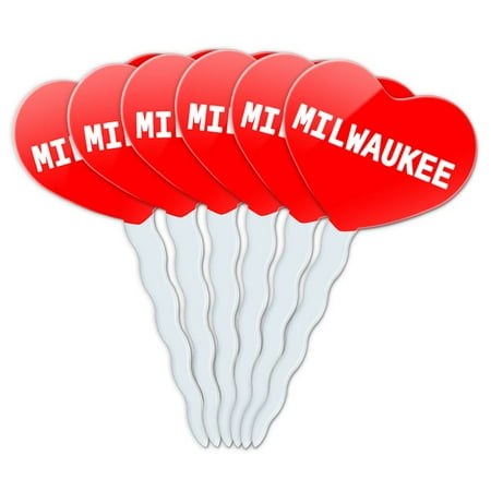 Milwaukee Heart Love Cupcake Picks Toppers - Set of 6