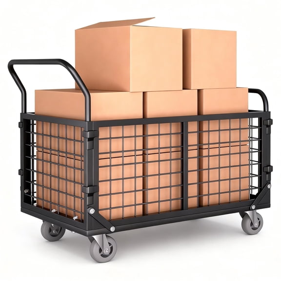 Heavy Duty 1800 lbs Platform Truck with Cage, 5-in-1 Foldable Push Cart Dolly, Large Flatbed Hand Truck for Grocery, Laundry, Stall & Storage