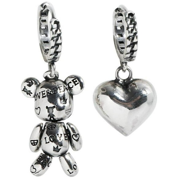 Aretes de oso y corazón VenDepot BearLove01 1Pza Plata Acero Inoxidable