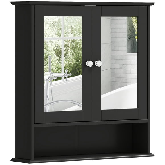 kleankin Medicine Cabinet, Wall-Mounted Bathroom Mirror Cabinet, Black