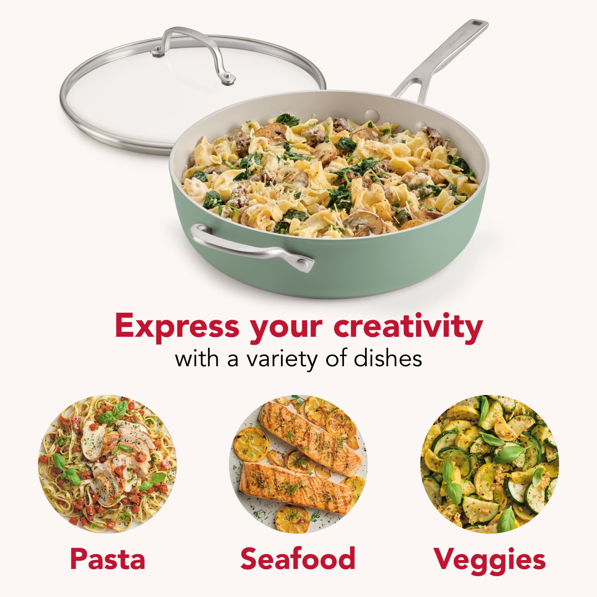 KitchenAid Hard-Anodized Ceramic Induction Saute Pan with Lid and Helper Handle, 5-Quart, Cardamom