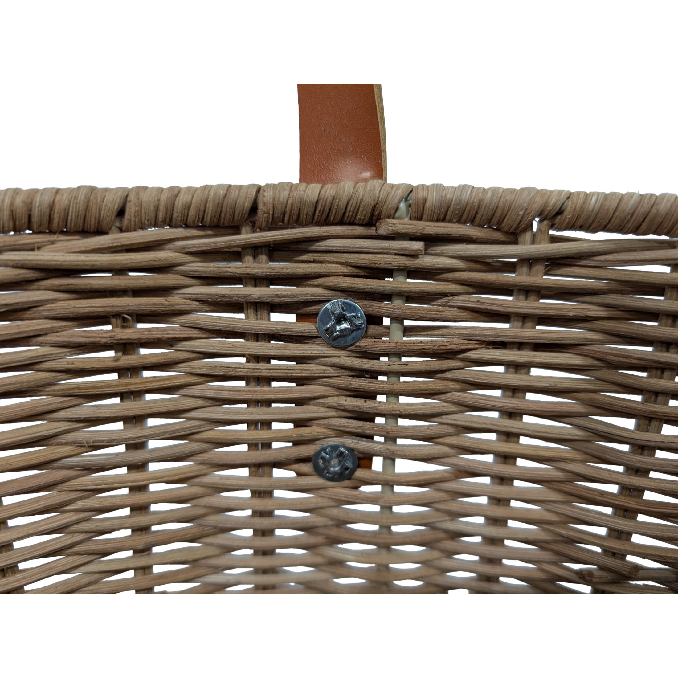 DecMode 16" x 20" Brown Rattan Handmade Woven Storage Basket with Leather Handles, 1-Piece