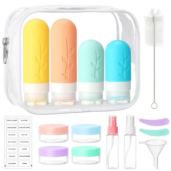 Travel Bottles for Toiletries, 16PCS Silicone Tsa Approved Travel Size Shampoo Containers with Labels Leak Proof Squeezable Refillable Liquid Travel Accessories for Conditioner Lotion BPA Free