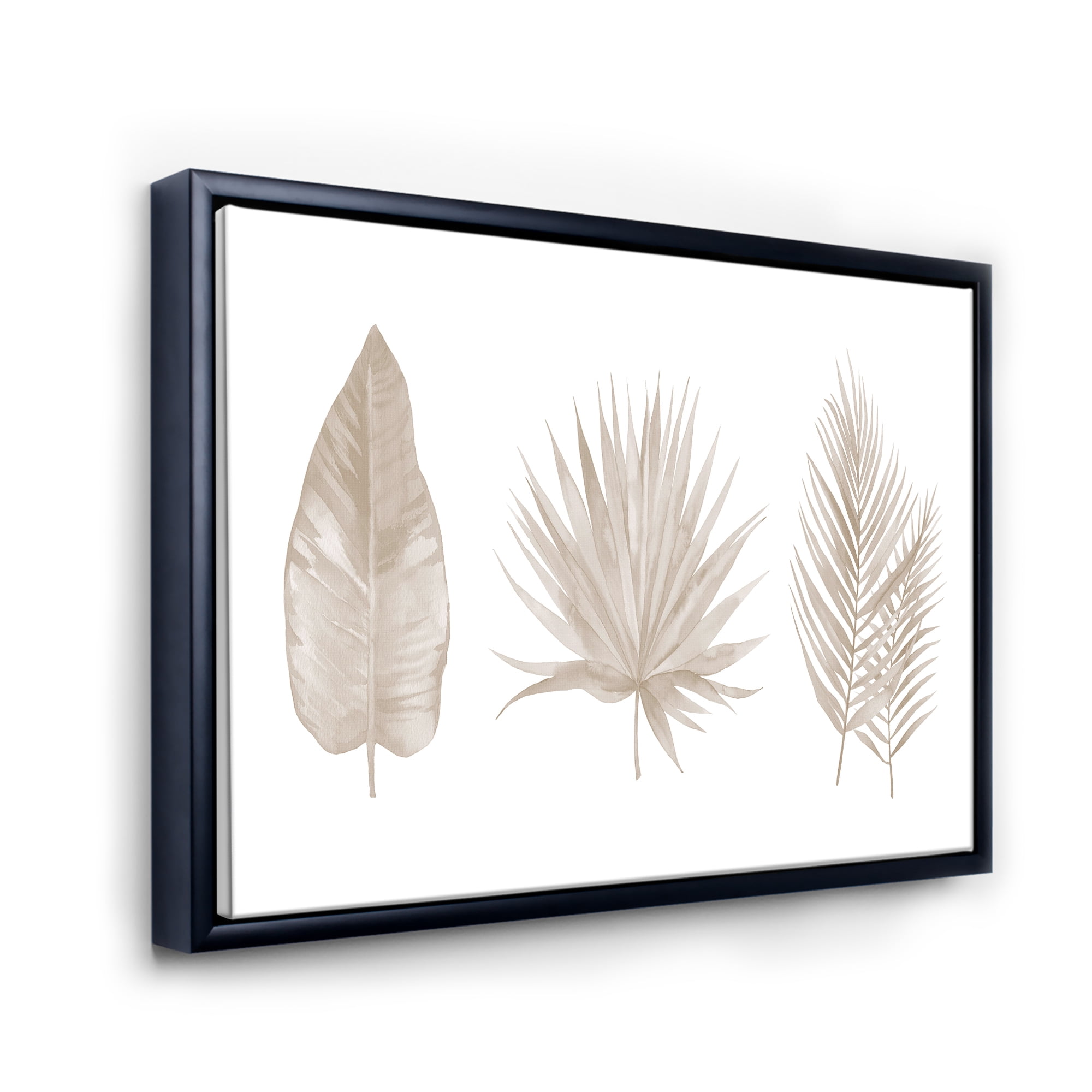 Designart 'Tropical Beiges Leaves On White' Traditional Framed Canvas Wall Art Print