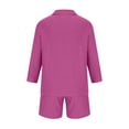 thumbnail image 5 of Womens 3 Piece Shorts Sets, Linen Full Sleeve Long Button Down Shirt Cami Top and Tie Waist Shorts Outfits for Women (S, Hot Pink), 5 of 5