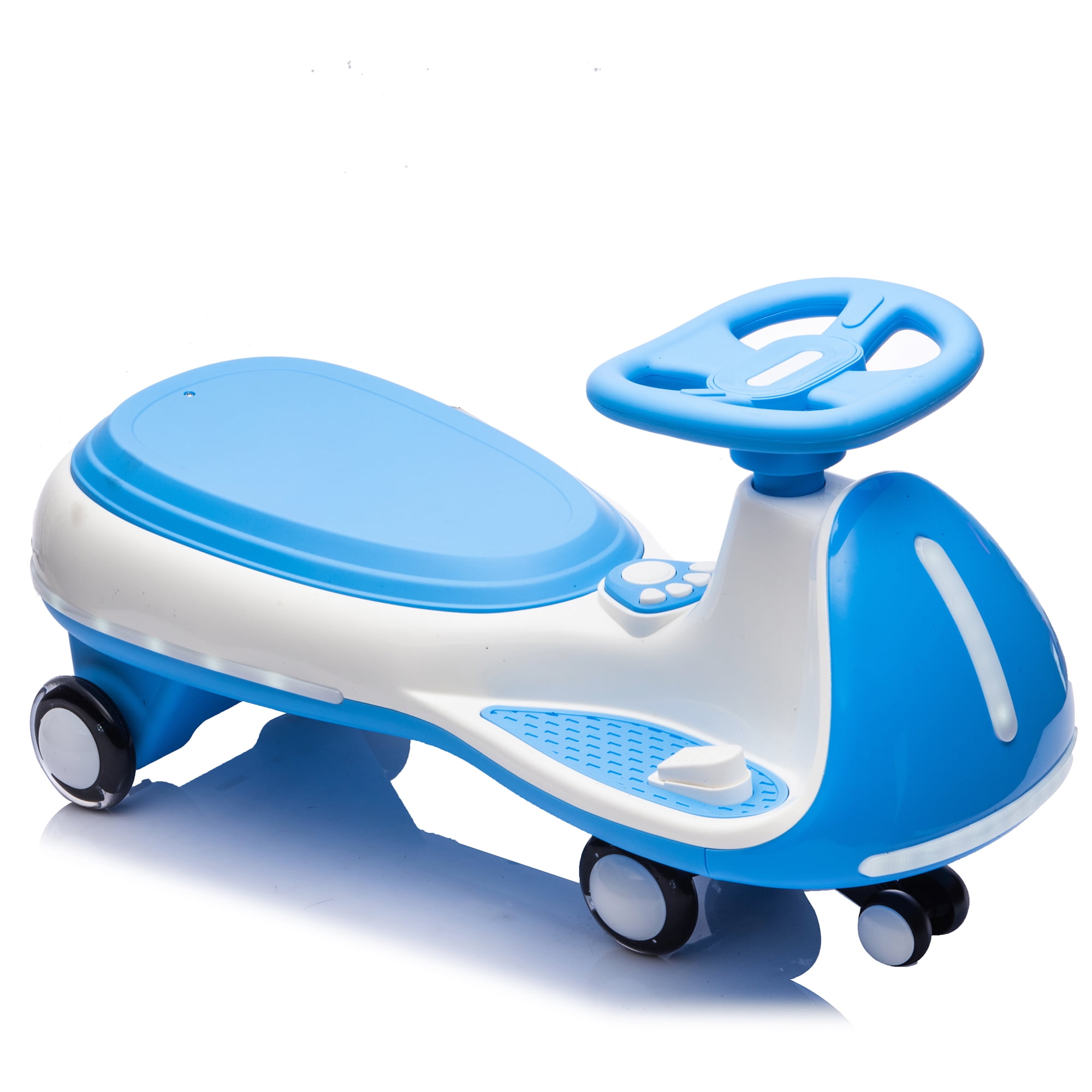 Wiggle Car, 2-in-1 Ride On Toy with Controllable LED Stream Lights, Flashing PU Wheels, Triangular Stability Frame, Wide Front Auxiliary Wheels, Bluetooth Music, for Ages 3-8