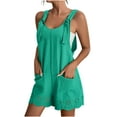 thumbnail image 2 of Danhjin Mint Green Rompers for Women Summer Cre W Neck Button Down Sleeve Less Jumpsuit Rompers Adjustable Waist Short with Pockets, 2 of 5