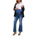 thumbnail image 2 of INSPIRE CHIC Women's Maternity Jeans Bootcut Leg Ripped High Stretchy Over the Belly Pregnant Flare Denim Pants Casual M Blue, 2 of 6