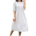 thumbnail image 1 of Cameland Robe en Coton et Lin pour Femmes Été Couleur Unie Col Rond Manches Courtes Robe Maxi Décontractée Douce et Fluide avec Poche, 1 of 3