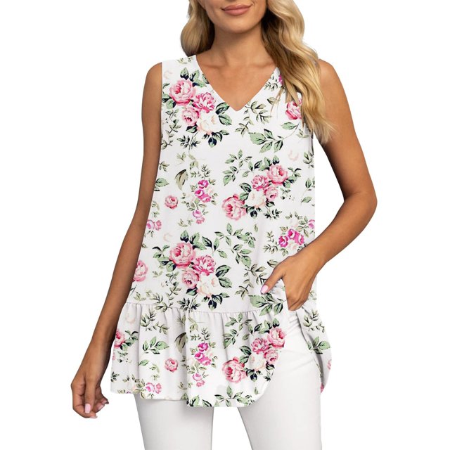 Playeras,Blusas y Tops,Ropa para Mujer Damas Camisetas Camiseta sin mangas de gasa con cuello en V sin mangas para mujer (Pink, XXL)