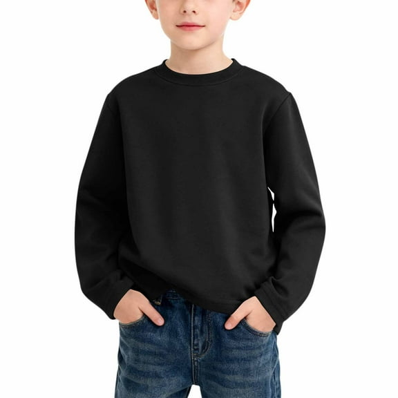 Amkhujs Long Sleeve Tops for Boys Crew Neck Casual Loose Tshirts Trendy Solid Pullover Undershirts for Fall Wear