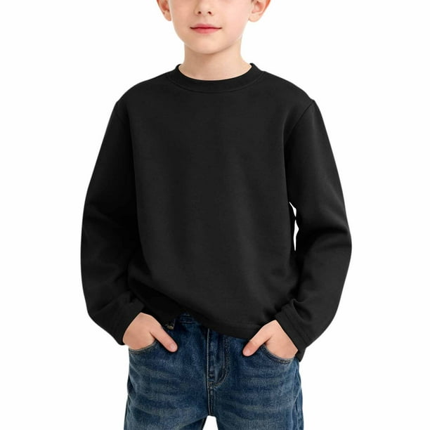 Blusas y camisas de manga larga con cuello redondo para niño, color liso, cuello redondo, talla mediana, manga larga, informal, cómoda, blusa de poliéster para niños de cedro