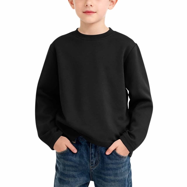 Cowsor Boys Girls Crewneck Sweatshirts Toddler Baby Sweatshirt Solid Cotton Soft Long Sleeve Active Pullover Tshirts