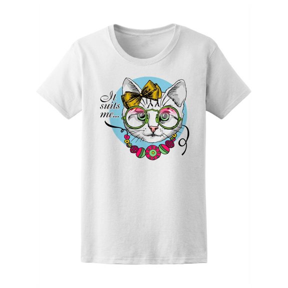 White Cat With Yellow Bow T-Shirt Women -Image by Shutterstock, Female Large
