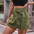 thumbnail image 2 of Women's High Waist Buckled Belted Short Mini Cargo Denim Skorts Skirts Jeans Shorts Streetwear with Flap Pocket, 2 of 4
