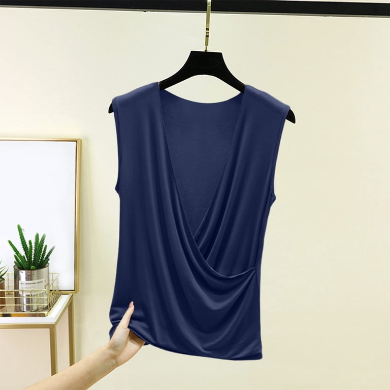 クルトンページ Zekutng Womens Tops Casual Solid Color V-Neck Summer Sleeveless
