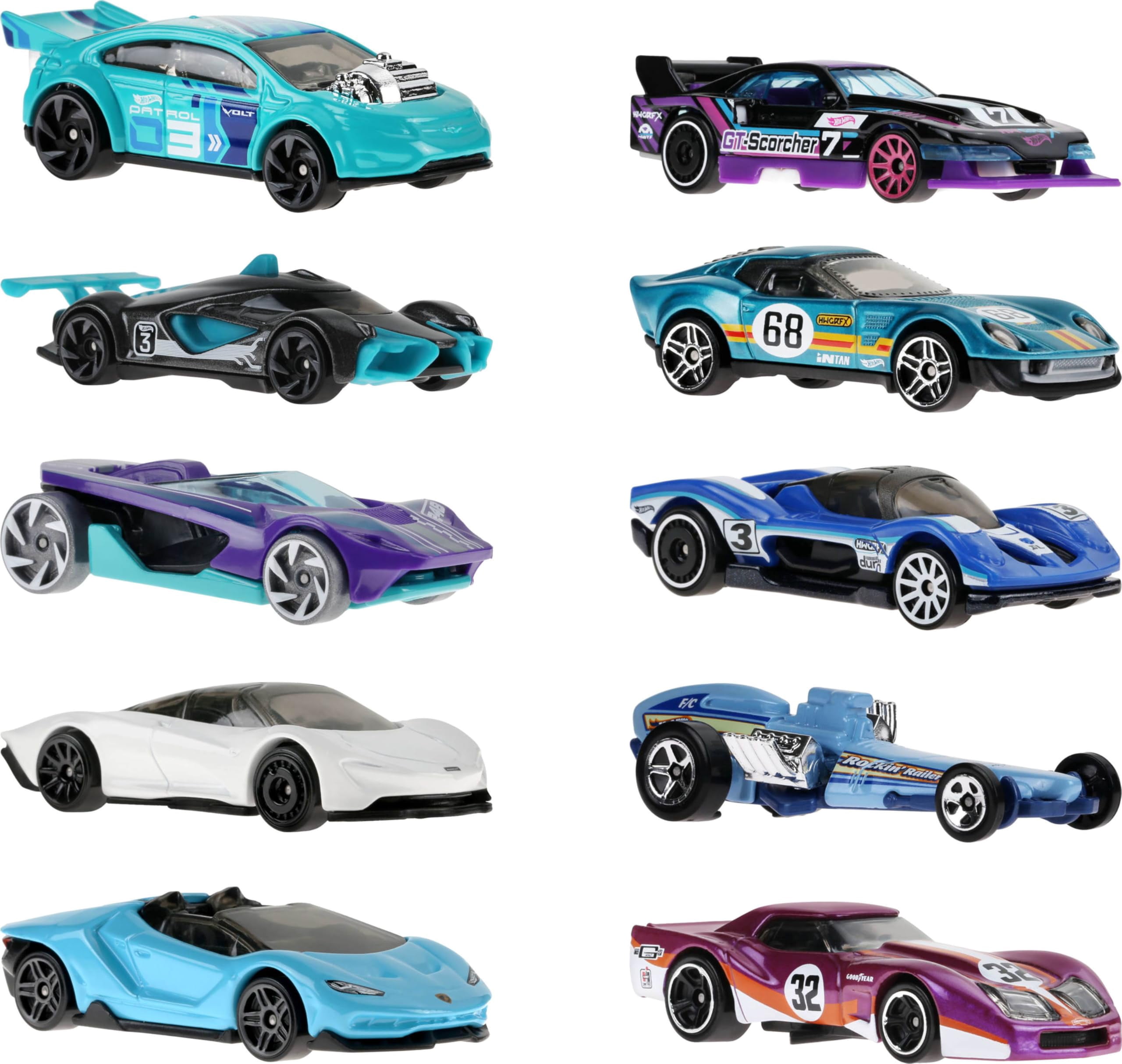 Mattel Hot Wheels HW Race Team Diecast Play Vehicle, 10 Count