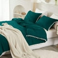 thumbnail image 5 of DNG Luxury 3 Piece Pom Pom Plain Pattern Comforter Set, 800 Thread Count, 100% Egyptian Cotton, White Vintage Pom-Pom Fringe Super Soft (Oversized Super King Size Teal Color), 5 of 9