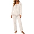 thumbnail image 3 of PNTUTB Pajama Set for Women Lace Square Neck Long Sleeve Top and Elastic Waist Pant Casual Loose Comfort Soft Lounge Sleepwear Set, 3 of 7