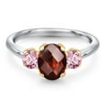 thumbnail image 3 of Gem Stone King 10K Two Tone Gold Red Garnet and Pink Lab Grown Diamond Engagement Ring for Women | 2.03 Cttw | Oval Checkerboard 8X6MM | Gemstone January Birthstone | Size 5, 3 of 6