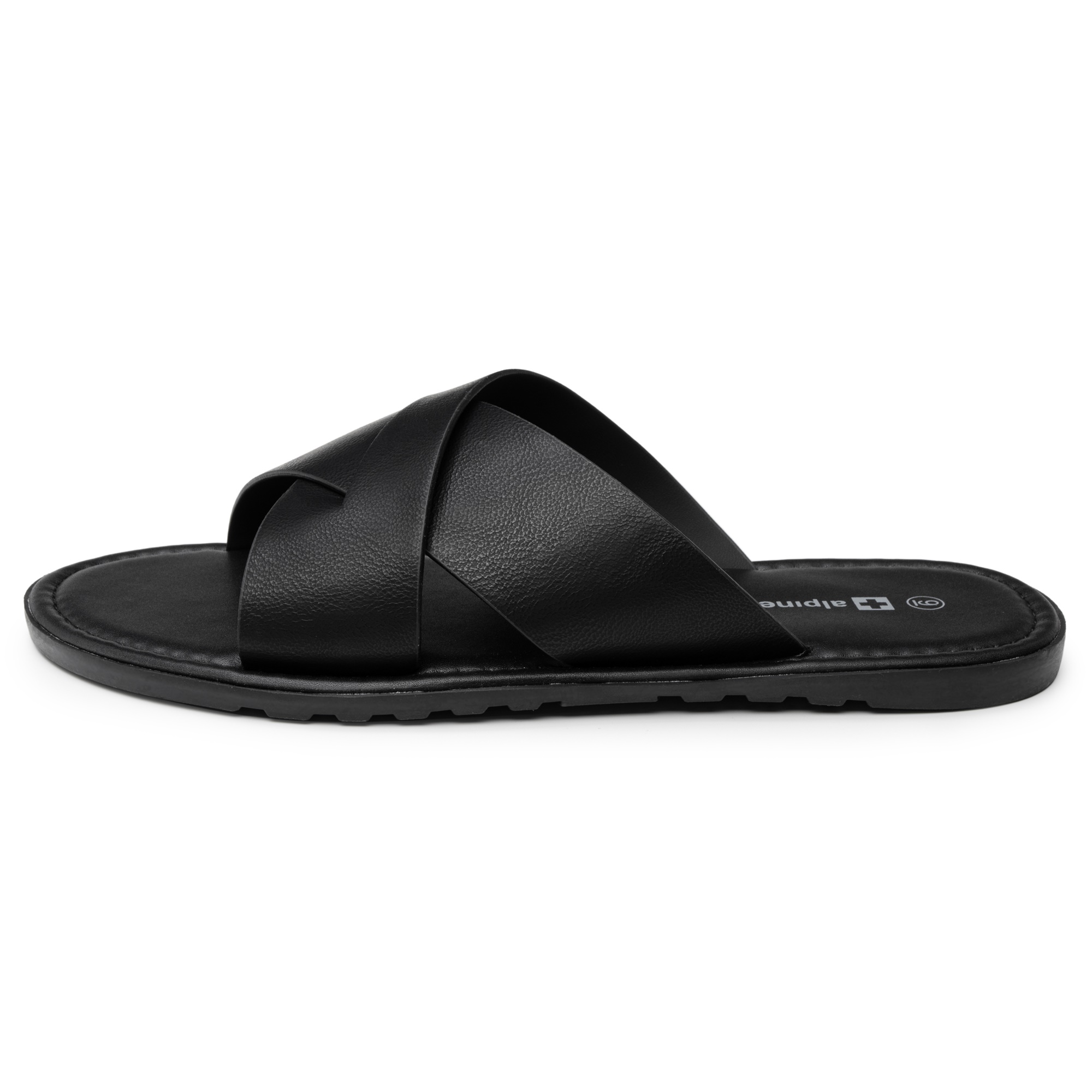 Alpine Swiss Hugo Mens Vegan Leather Slide Sandals Dressy Comfy Indoor Outdoor Shoes Cross Strap Design for Casual Elevated Wear Anti-Slip Flip Flops