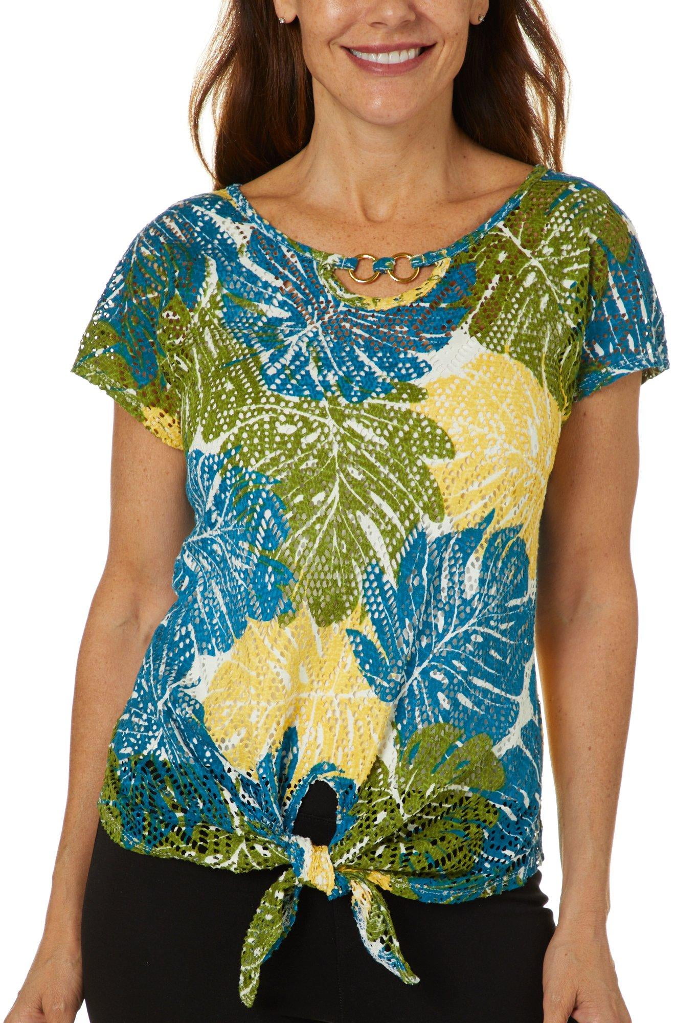 Hearts of Palm Hearts of Palm Womens Global Soul Palm Print Tie Front