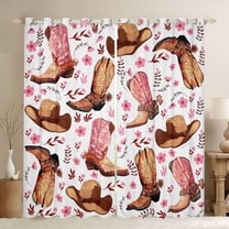 Manfei Cool Western Cowgirl Black Out Curtains,Boho Cowboy Boots Curtains Pack of 2 (42x63 Each),Pink Flower Blossom Bedroom Curtains For Girls Kids,Super Cozy Room Decor