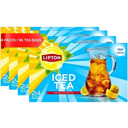 Lipton Iced Black Tea, Gallon Size Tea Bags, 24 Count Pack of 4 Total 96 Gallon Tea Bags