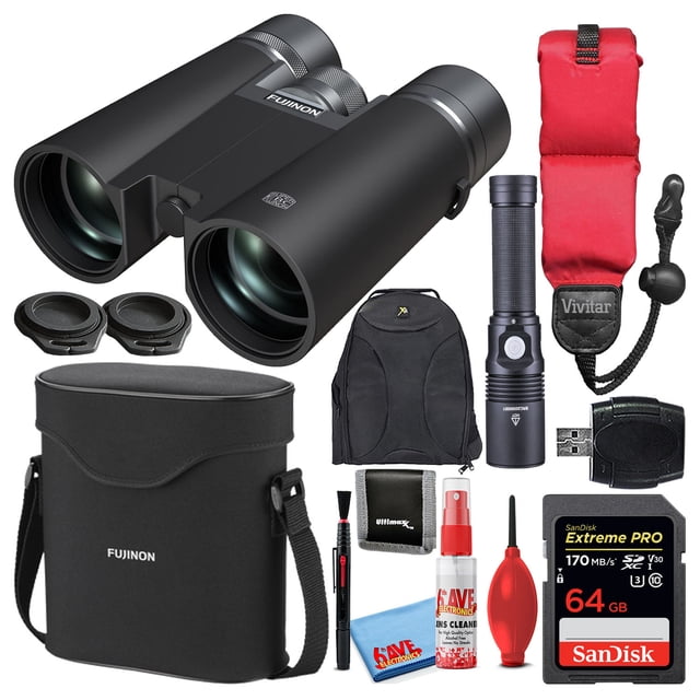Fujifilm Fujinon 8x42 HC Hyper Clarity Prisma de techo (16670613) Paquete con tarjeta SD SanDisk 64 GB Extreme PRO + linterna + mochila + correa flotante + kit de limpieza + más Fujifilm MP16670613B1