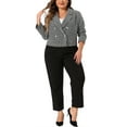 thumbnail image 2 of Agnes Orinda Plus Size Plaid Tweed Blazers for Women Notched Lapel Elegant Office Crop Jacket 2X Black, 2 of 6
