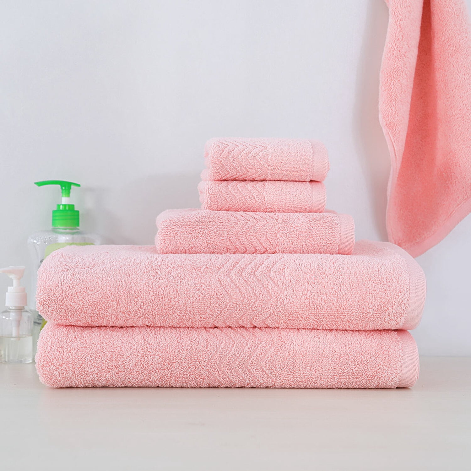 PiccoCasa Cotton 6 Pack Bath Towel Set Soft Absorbent Breathable Pink