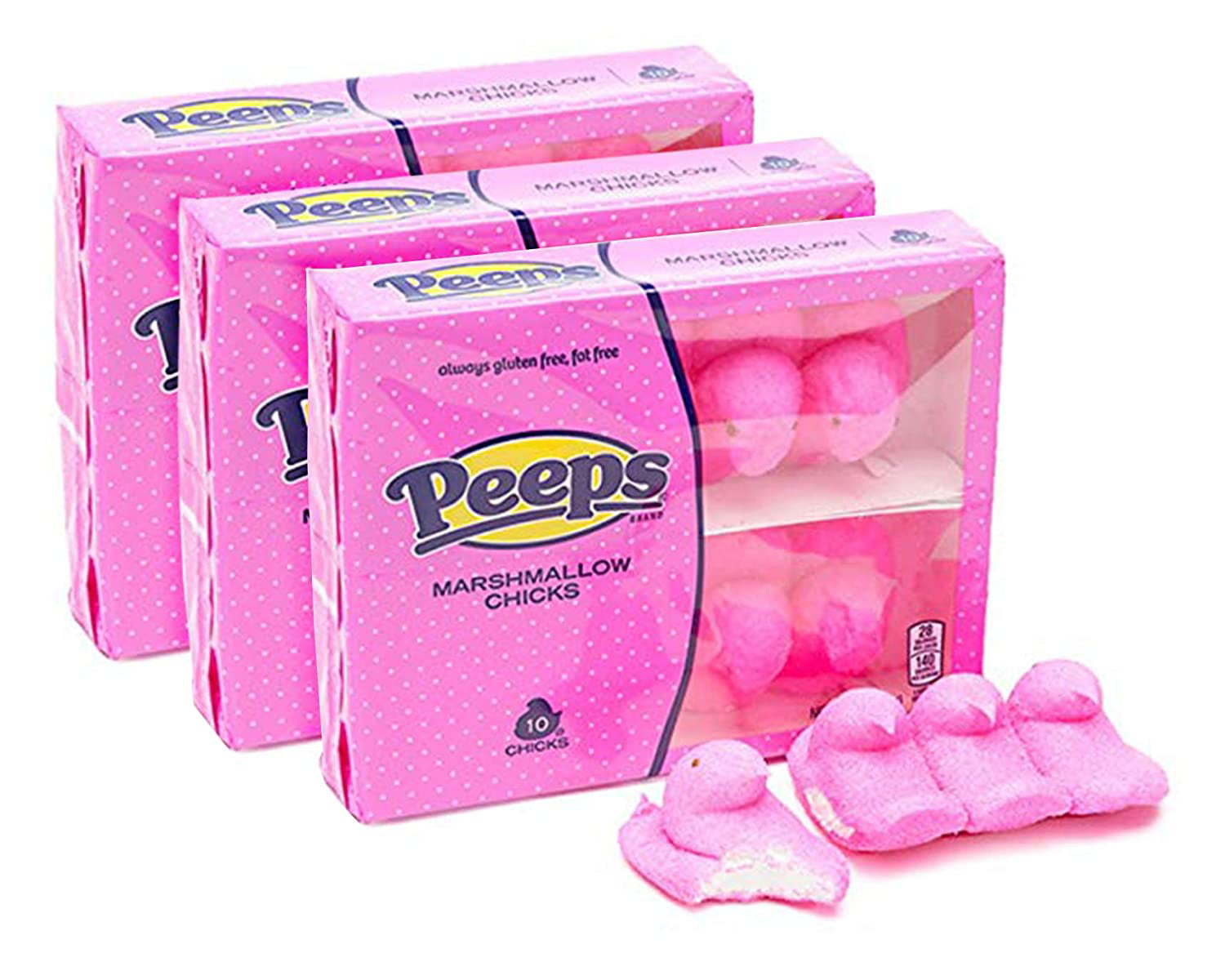 Valentines Day 10 Count Peeps Pink Chicks Marshmallows, Pack of 3