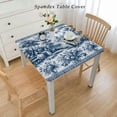 thumbnail image 2 of HAOXIT Elastic Edged Square Fitted Dark Blue Floral Table Cloth Cover for Indoor Outdoor Kitchen Party, Waterproof Wipeable Tablecloth 44''x44'', 2 of 7